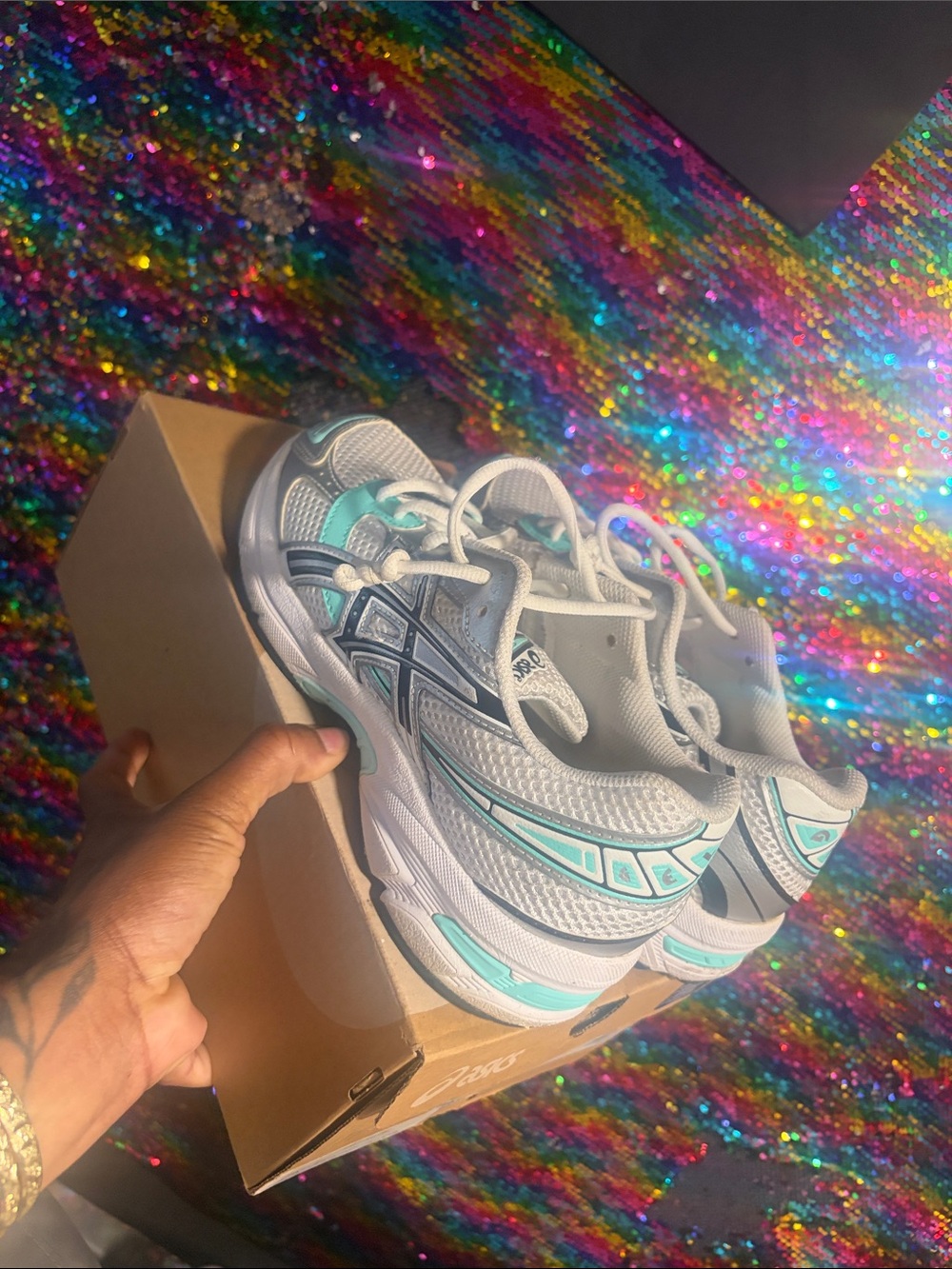 ASICS Kids White and Teal Athletic Sneakers